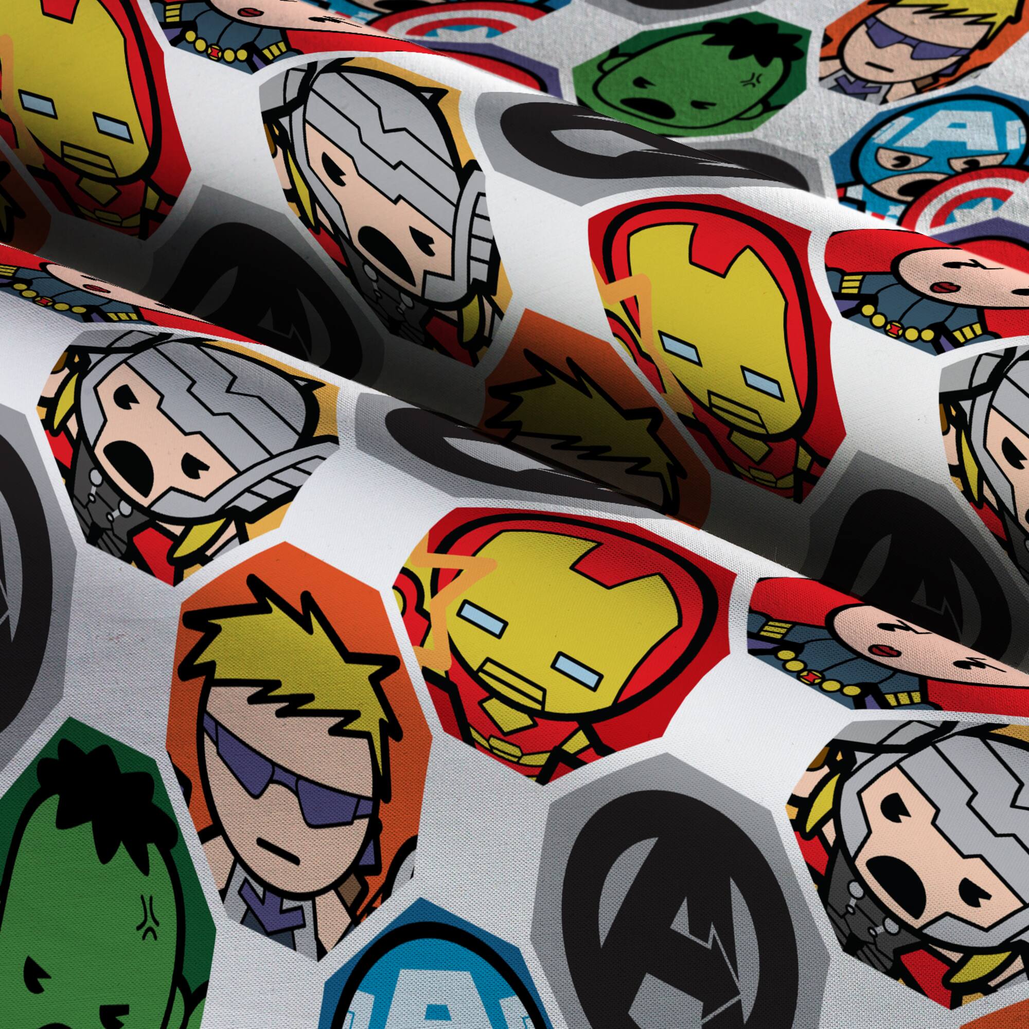 Marvel Kawaii Hex Grid Super Hero Cotton Fabric